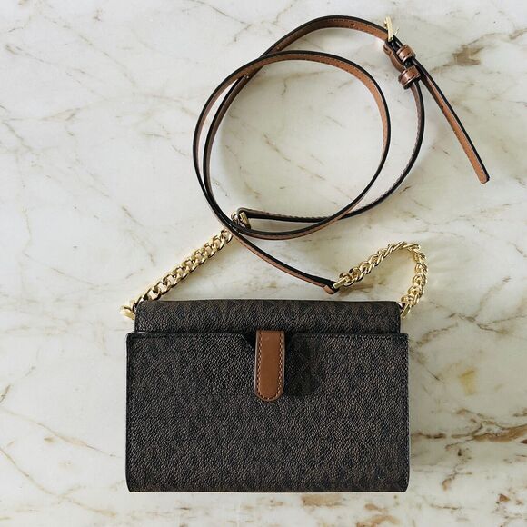 MICHAEL KORS Jet Set Travel Brown Multi Leather Phone Crossbody Bag - Picture 6 of 10